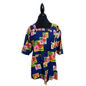 Vtg Flower Power Print Smock
